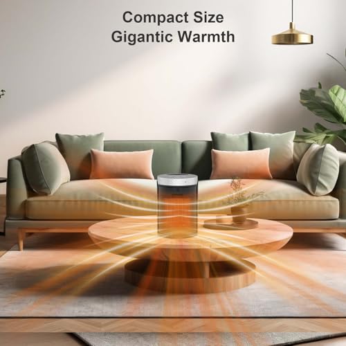 Space Heater, WINHL Small Portable Electric Heaters for Indoor Use with Thermostat and Remote, 70°Oscillation, 12H Timer, 5 Modes, 1500W PTC Ceramic Fast Safety Heat for Office Bedroom Home