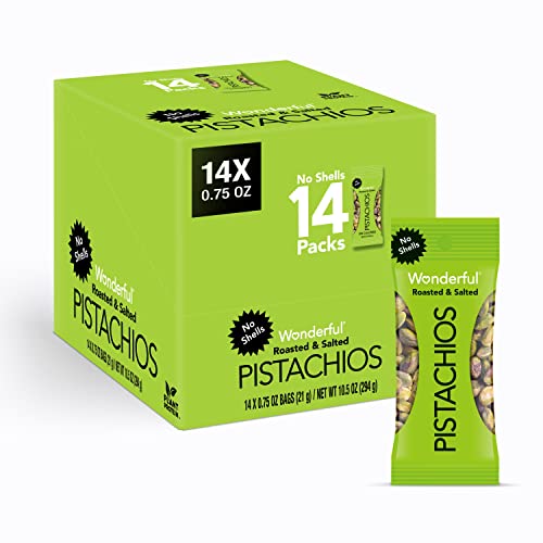 Wonderful Pistachios No Shells, Roasted & Salted Nuts, 0.75 Ounce Bag (Pack of 14), Protein Snacks, Vegan Snacks, On-the-Go, Individual Snacks for Adults