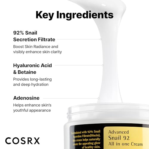 COSRX Snail Mucin 92% Face Moisturizer, 3.52 Oz, Lightweight Moisturing Cream for Soft, Glowy Skin, Korean Skin Care, Korean Moisturizer Face Cream, Mothers Day Gifts for Mom