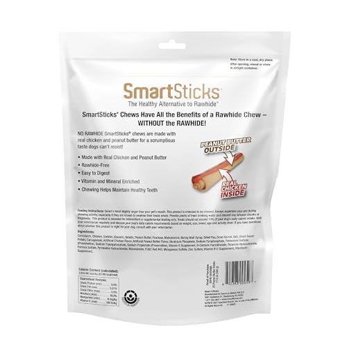 SmartBones SmartSticks With Real Peanut Butter, Rawhide-Free Chews for Dogs, 25 Count