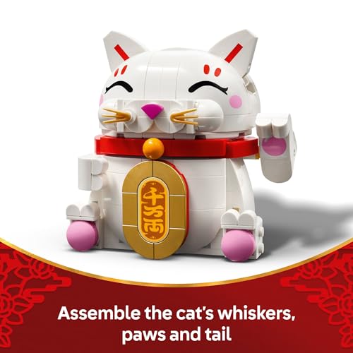 LEGO Lucky Cat Building Toy for Girls & Boys - Smiling Cat W/Waving Paw Function for Kids, Ages 9+ - Home Decor for Spring Festival & Chinese New Year Celebrations - Gift Idea for Birthdays - 40813