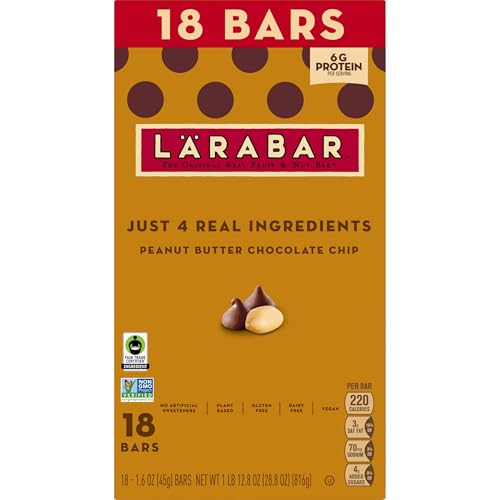 Larabar Peanut Butter Chocolate Chip, Fruit and Nut Bars, Gluten Free and Vegan, 18 Ct, 28.8 oz