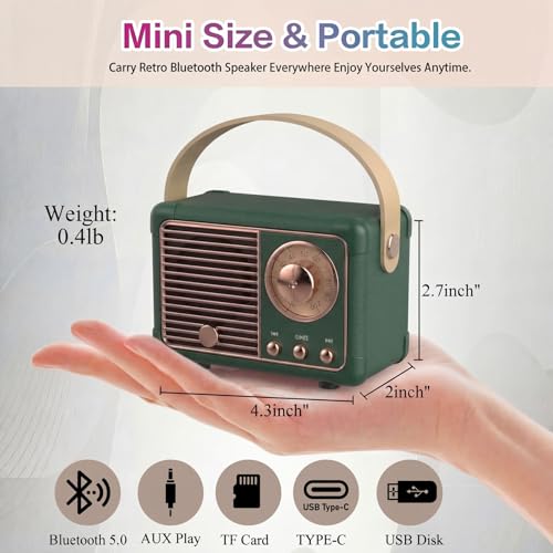 Dosmix Retro Bluetooth Speaker, Vintage Decor, Mini Wireless Bluetooth Speaker, Cute Old Fashion Style for Kitchen Desk Bedroom Office Party Outdoor Accessories for iPhone Android (Green)