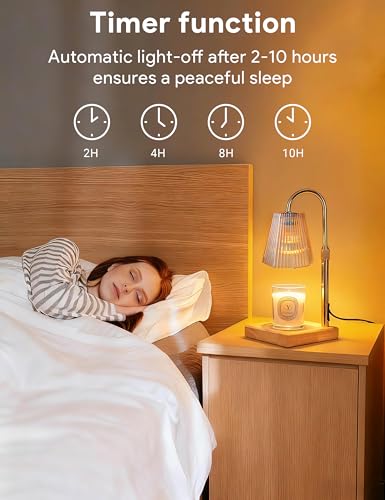 Candle Warmer Lamp with Timer, Dimmable Candle Warmer for Home Decor, Birthday Gifts for Women Mom, Adjustable Height Wax Melt Warmer with 2 Bulbs