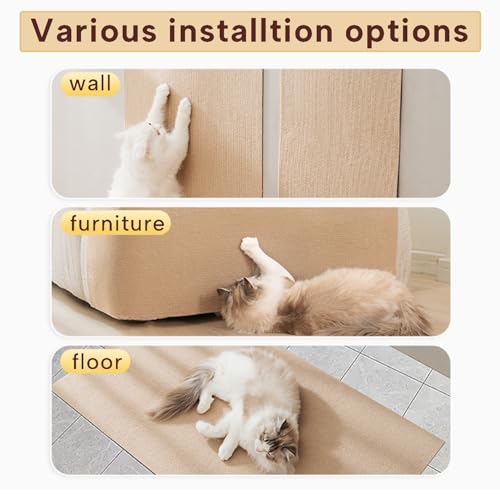 KEYIDE Self-Adhesive Cat Scratch Wall Climber, Wall Cat Scratcher Mat for Indoor Cats Kitten Trimmable Carpet Corner Protector 78.7"x15.8" (Beige)