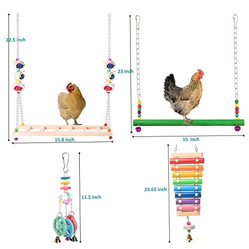 Chicken Toys for Coop 12PCS Set, KAKUNM Chicken Enrichment Toys，Including Xylophone, Swing Set, Mirror Toy, Flexible Ladder, Vegetable String Bag and Hanging Feeder, Coop Accessories for Hens