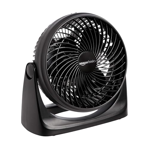 Basics Air Circulator Desk Fan for Bedroom, Home and Office, 90-Degree Tilt Head, 3 Speed Settings, Cooling, 35 Watts, Black, 11.1"W x 6.3"D x 10.9"H