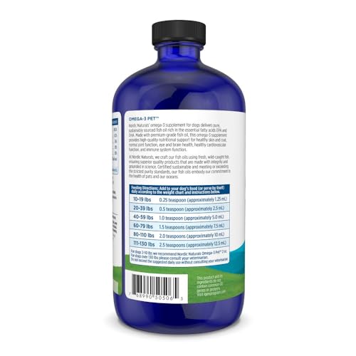 Nordic Naturals Omega-3 Pet, Unflavored - 16 oz - 1380 mg Omega-3 Per Teaspoon - Fish Oil for Large to Very Large Dogs with EPA & DHA - Promotes Heart, Skin, Coat, & Immune Health