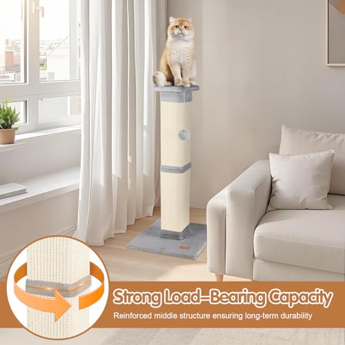 Cat Scratching Post 33 inch for Indoor Cats, High Cat Scratch Post Grey, Cat Tree for Full-Body Stretching, Protect Your Furniture