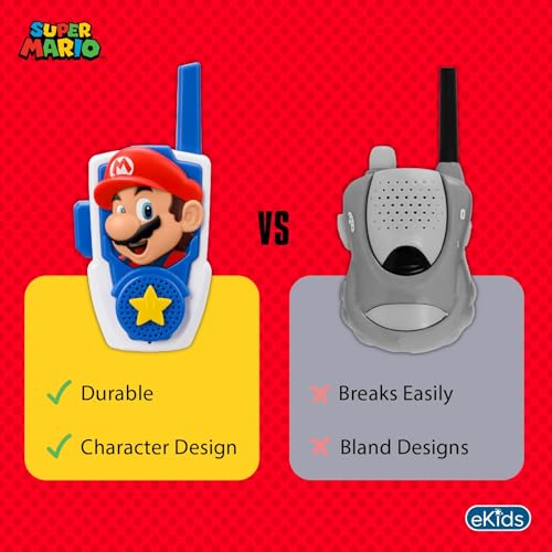 Super Mario Walkie Talkies for Kids, Static Free and Extended Range Indoor and Outdoor Toys for Fans of Mario Toys