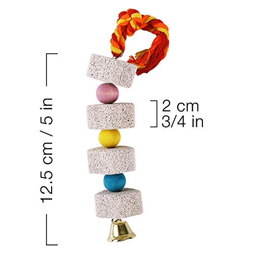Unibene Parrot Chewing Toy, Bird Beak Grinding Stone with Bell, Lava Block Calcium Supplement Food for African Greys  Conure Eclectus Budgies Parakeet Cockatiel Hamster Chinchilla Rabbit, 2 Pack