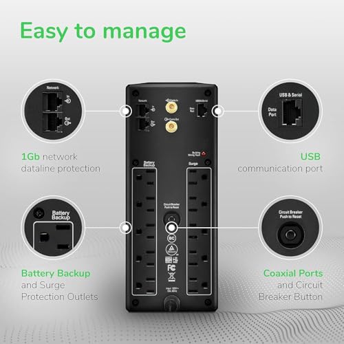 APC UPS Back-UPS Pro 1500VA UPS, 900W Battery Backup & Surge Protector, AVR, 10 Outlets (NEMA 5-15R), LCD, BX1500M Uninterruptible Power Supply for Computers, Wi-Fi Routers, Home Office Electronics