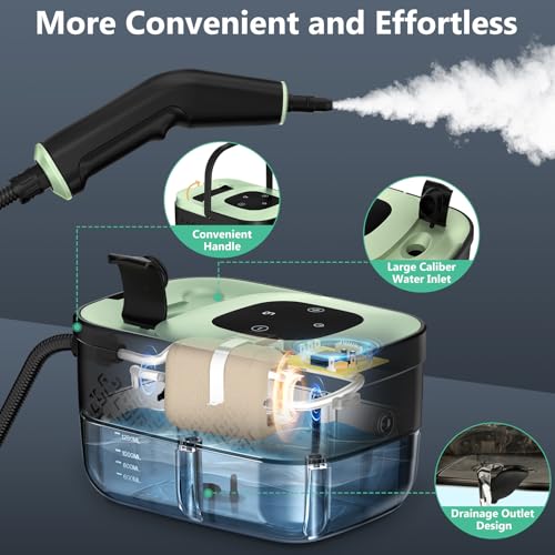 Steam Cleaner, Portable Steamer for Cleaning with 16pcs Accessories, 6-Level Adjustable and 15s Heat-Up, Handheld Steam Cleaner for Home, Tile, Dirt, Grout, Grease, Car Detailing