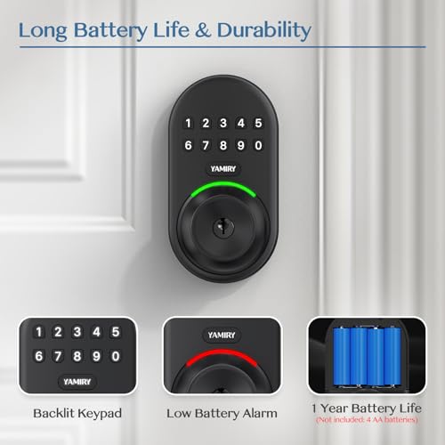 Keypad Smart Door Knob Lock, Yamiry Keyless Entry Digital Lock with Handle, Electronic Code Knob for Front Door, Easy Installation