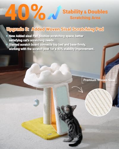 Happi N Pets Cat Tree, Cloud Cat Tower with Soft Bed, Cat Scratching Post & Pad with Larger Perch for Window Viewing, Small Cat Tree with Cute Toys, Bonus Catnip