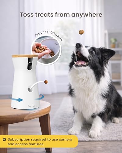 Furbo 360° Dog Camera [Subscription Required] Unlock w/Paid Plan: Home Security & Dog Safety Alerts, Rotating Pet Treat Toss, 2-Way Speaker (Low Risk, 3mo Min. Cancel Anytime)