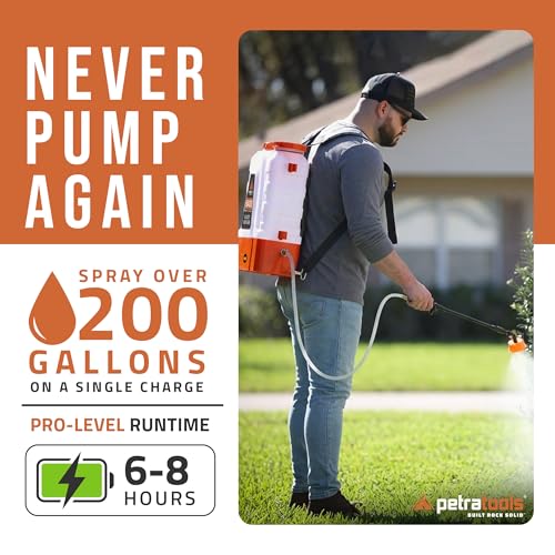 PetraTools Battery Powered Backpack Sprayer 4 Gallon - 6 Hours Long Battery Life & Padded Straps for Comfort - HD4000 Electric Backpack Garden Sprayer with 6 Spray Nozzles & 90PSI Adjustable Pressure