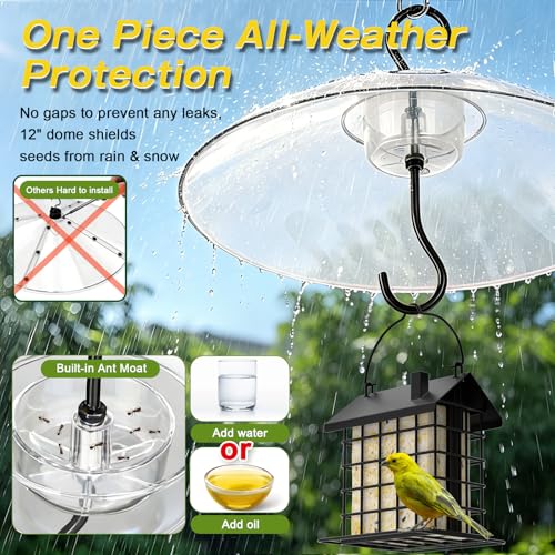 Gtongoko Baffles for Bird Feeders, 12 Inch One-Piece Cover for Rain Guard, Bird Feeder Squirrel Guard, Full Protection for Outdoors, Chew-Proof PC, Pack of 1, Transparent