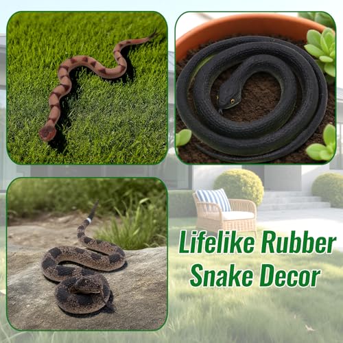3PCS Rubber Snakes Fake Snake, Realistic Rubber Snake Toy to Keep Birds Away for Garden, Lifelike Plastic Fake Snakes Prank Toys for Men, Adults Kids Gag Gifts, Prank Stuff Props for Halloween Decor