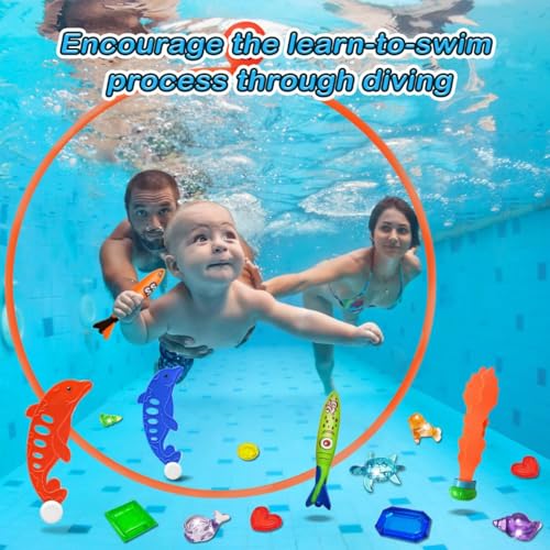 Jasonwell Pool Toys Diving Rings - 28PCS Swim Thru Rings Pool Game Diving Toys with Dive Ring Underwater Treasures Torpedo Bandits Fish Toy Fun Water Swimming Toy for Boys Girls Kids Teens Adults