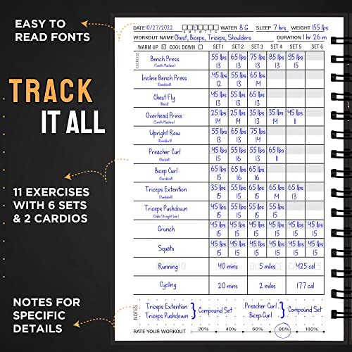 Nextnoid Hardcover Fitness Journal Workout Planner for Men & Women - A5(5.7" x 8.3") Sturdy Workout Log Book to Track Gym & Home Workouts