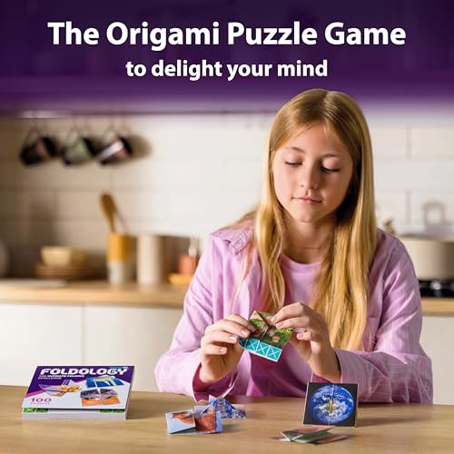 FOLDOLOGY - The Origami Puzzle Game! Brain Teasers for Tweens, Teens & Adults | Travel Game, STEM Toy | Fold the Paper, Complete the Picture | 100 Puzzles | Gift for Ages 10+