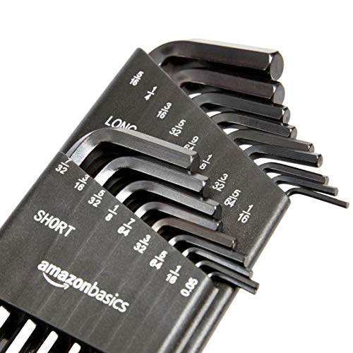Basics 36-Piece Allen Wrench/Hex Key Set, SAE & Metric Sizes, Chrome Vanadium Steel with Long Arm, 2 Organized Storage Cases