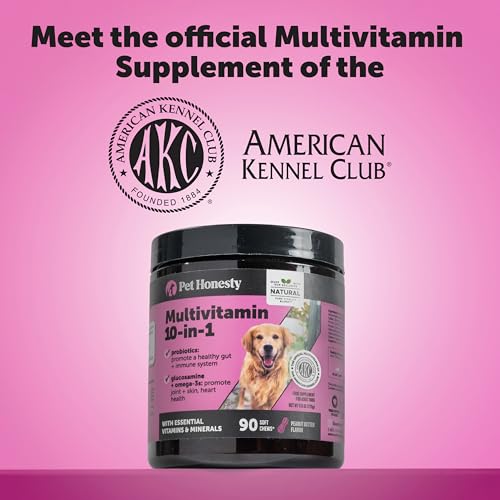10-in-1 Dog Multivitamin Supplement with Glucosamine & Probiotics - Hip & Joint Support, Digestive Health, Immune Support, Heart & Skin - All-in-One Daily Vitamins & Omega-3s (Peanut Butter, 90 ct)
