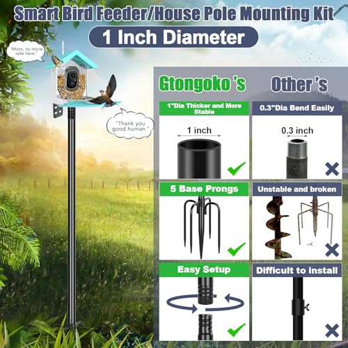 Gtongoko Smart Bird Feeder Pole 1-Inch Dia 79 Inch Bluebird House Pole for Outdoors Weather Station Heavy Duty Metal Mounting Kit Adjustable Bird Feeder Stand Black