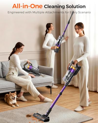 Cordless Vacuum Cleaner for Home, 580W/48KPa Powerful Suction, 65 Min Runtime, Lightweight Stick Vacuum with Touch Screen & Wall Mount, Handheld Vacuum for Pet Hair, Carpet & Hard Floors