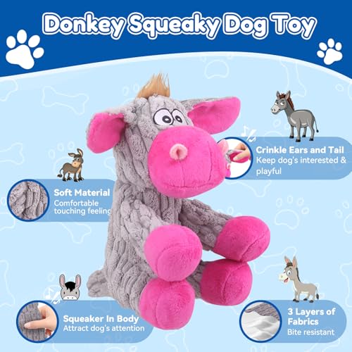 loncoldy Plush Chew Toys for Large Dogs, Tough Crinkle Stuffed Animal Squeaky Interactive Toys for Small Medium Large Dogs, Keep Them Busy, Big Pet Toys