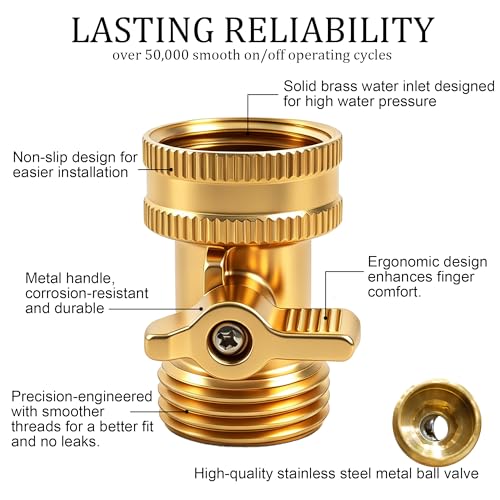 Xiny Tool Brass Garden Hose Shut Off Valve, 4 Pack Heavy Duty 3/4 Inch Solid Brass Garden Hose Shut Off Valve with 4 Extra Rubber Washers