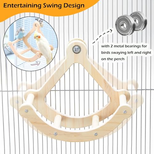 Bird Perch Toy, Interactive Rocking Parakeet Toys and Perches, Wooden Exercise Wheel Cockatiel Toys, Intelligence Puzzle Birds Enrichment Toy for Parrot, Bird Cage Accessories Perch for Budgies Conure