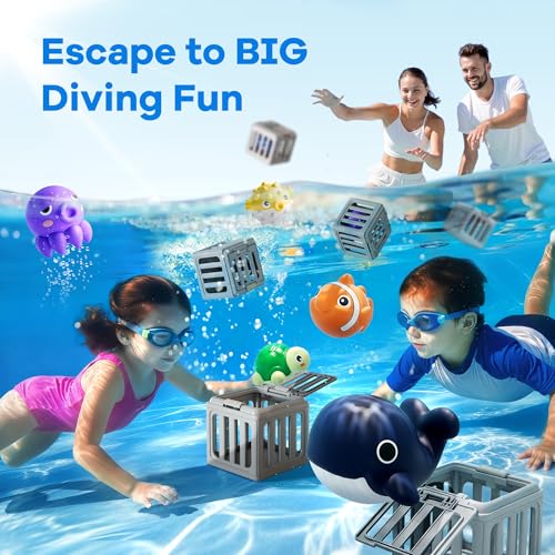 Funscape Kids Pool Diving Toys, Water Swimming Dive Pool Game, Toddler Bath Toy Play Set W/ Fish Box Floating Animals, Fun Outdoor Beach Lake Swim Summer Party Gift 3 4 5 6 7 8 10 12 Year Old Boy Girl