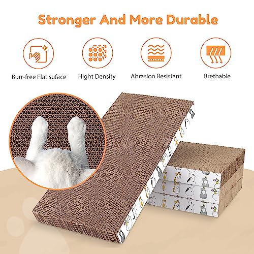 PatiencET Cat Scratch Pad with Box, 4 Pack Cardboard Cat Scratcher Lounge Bed for Indoor Cats, Reversible Corrugated Scratching Board Refill with Catnip