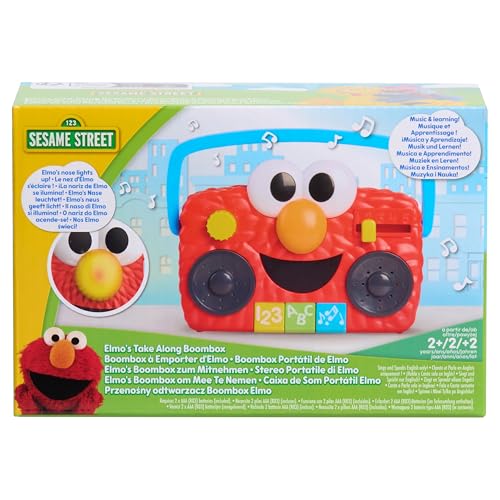 Sesame Street Elmo Take Along Boombox with Lights & Sounds, 5.5-inch Interactive Toy, Learning and Education, Kids Toys for Ages 2 Up by Just Play