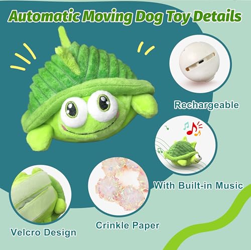 GUKCO Interactive Moving Dog Toys – Plush Chew Toy with Bouncing Ball, Music & Recording | Rechargeable Self-Play Toys for Small, Medium & Large Dogs to Keep Them Engaged (Turtle)
