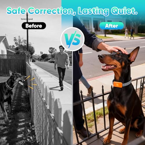 Dog Bark Collar for Large Medium Small Dogs, Effective No-Bark Collar, Smart Barking Collar, Rechargeable Bark Collar with 7 Sensitivity, 3 Modes, Waterproof, Neon Orange