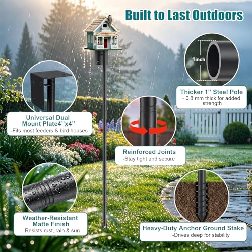 Heavy Duty Bird Feeder Pole - 88" Adjustable Bird House Stand Outdoor, Anti-Tip Auger & Stable Mount for Smart Camera Birdfeeder,Bluebird House, Bird Buddy, Birdfy