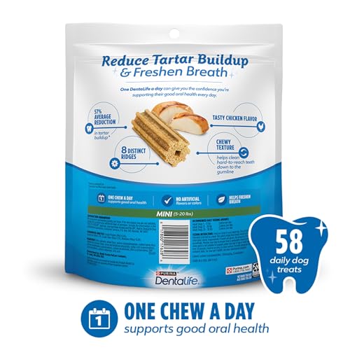 DentaLife Daily Oral Care Dog Treats for Small Dogs 5-20 lbs., Chewy Dental Treat to Freshen Breath and Fight Tartar, Chicken Flavor, 17.1 oz., 58 Chews - 58 ct. Pouch