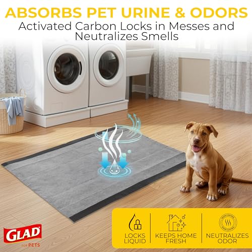 Glad for Pets Extra Large Charcoal Training Pads for Dogs and Puppies, Activated Carbon Odor Control, 6-Layer Absorbent Leak-Proof Pee Pads with Pheromone Attractant, 28 x 30 in, 30 Count