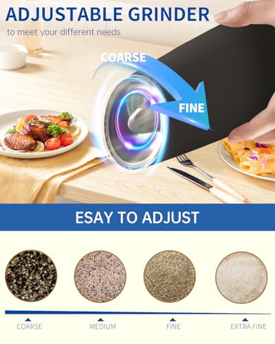 CIRCLE JOY Gravity Electric Salt and Pepper Grinder Set Automatic Salt and Pepper Grinder Set with LED Light, Battery Operated, Adjustable Coarseness, Large Capacity, for Home Kitchen BBQ, Black