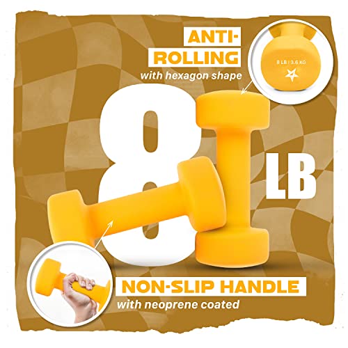 Yes4All Neoprene Coated Dumbbell Hand Weight Sets of 2 - Multiple Weight Options with 15 Colors, Anti-roll, Anti-Slip, Hexagon Shape