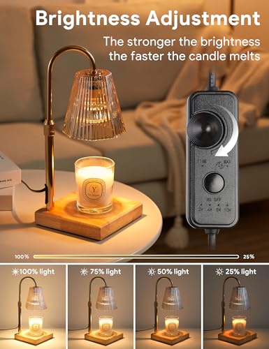 Candle Warmer Lamp with Timer, Dimmable Candle Warmer for Home Decor, Birthday Gifts for Women Mom, Adjustable Height Wax Melt Warmer with 2 Bulbs