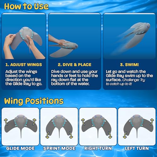 Swimming Pool Toys for Kids: Stingray Pool Torpedo Swim Toy - Self Propelled Water Toy Glides Underwater - Best Water Games & Outdoor Gifts for Boys & Girls - Diving Toys For Kids Ages 5 6 7 8 9 10 +