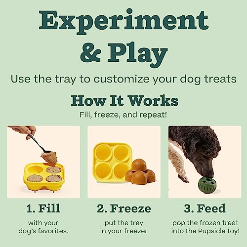 WOOF Pupsicle and Treat Tray - Long-Lasting Interactive Dog Ball Toy and Silicone Dog Treat Mold - Keep Your Pup Busy - Easy to Clean - Toys for Medium and Large Dogs 25-75 lbs