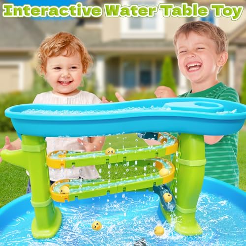 Water Slide Toys for Step2 Rain Showers Water Table Accessories, Quick-Install Summer Outdoor Water Play Table Toys Track Building Set with 6 Duck-Face Rolling Balls for Toddlers Kids Ages 3+