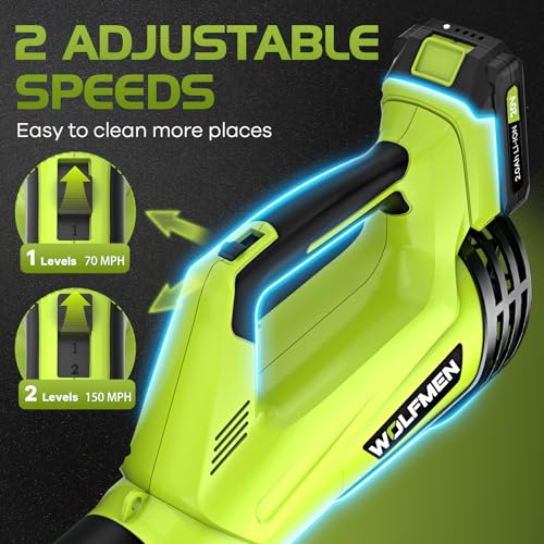 Leaf Blower, Electric Cordless Leaf Blower with 2 Batteries and Charger, 2 Speed Mode, Lightweight Leaf Blowers for Blowing Leaves, Lawn Care, Patio Cleaning and Dust