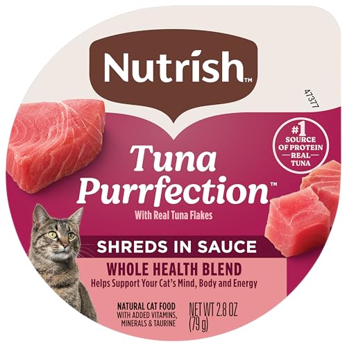 Nutrish Grain Free Wet Cat Food Tuna Purrfection Whole Health Blend with Real Tuna Flakes in a Savory Sauce, 2.8 oz. Cup, Pack of 12 (Rachael Ray)