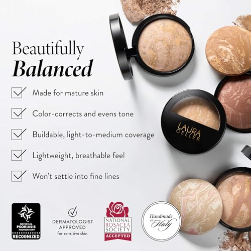 LAURA GELLER NEW YORK Award-Winning Baked Balance-n-Brighten Color Correcting Powder Foundation - Light - Buildable Light to Medium Coverage - Demi-Matte Natural Finish